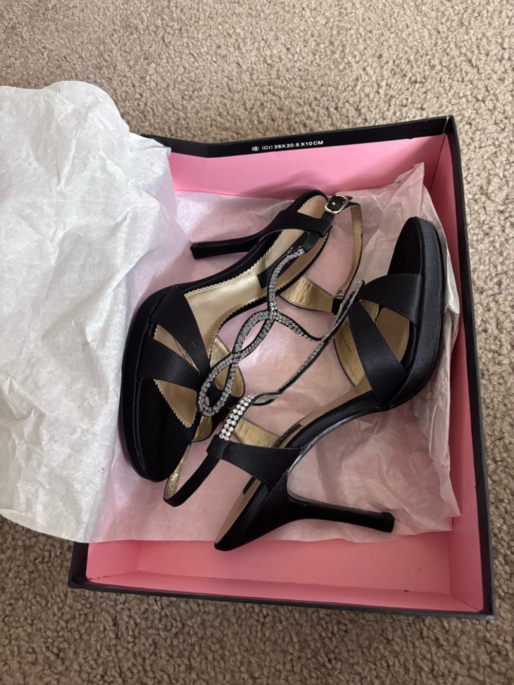 Nina Black Crystal Embellished T-Strap Heels - Picture 3 of 3